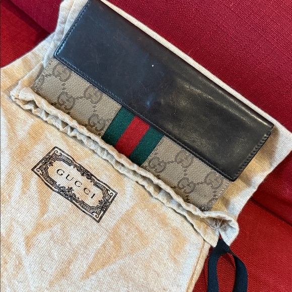 Gucci Black Monogram Clutch Wallet cards leather luxury designer red green women - Picture 3 of 15